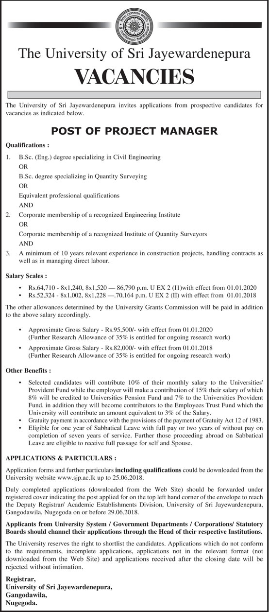 Project Manager - University of Sri Jayewardenepura